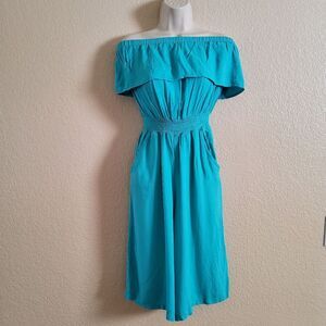 NWOT Bobi Off Shoulder Strapless Wide Leg Ruffle Romper Jumpsuit XS Blue